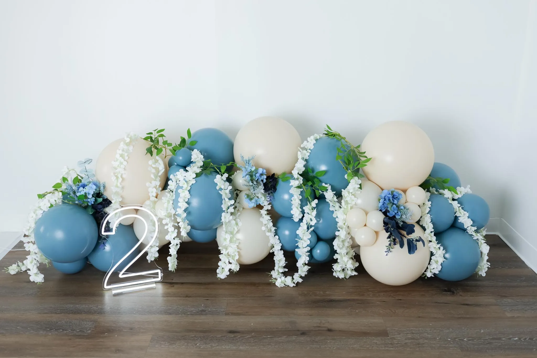 Blue and cream second birthday garland